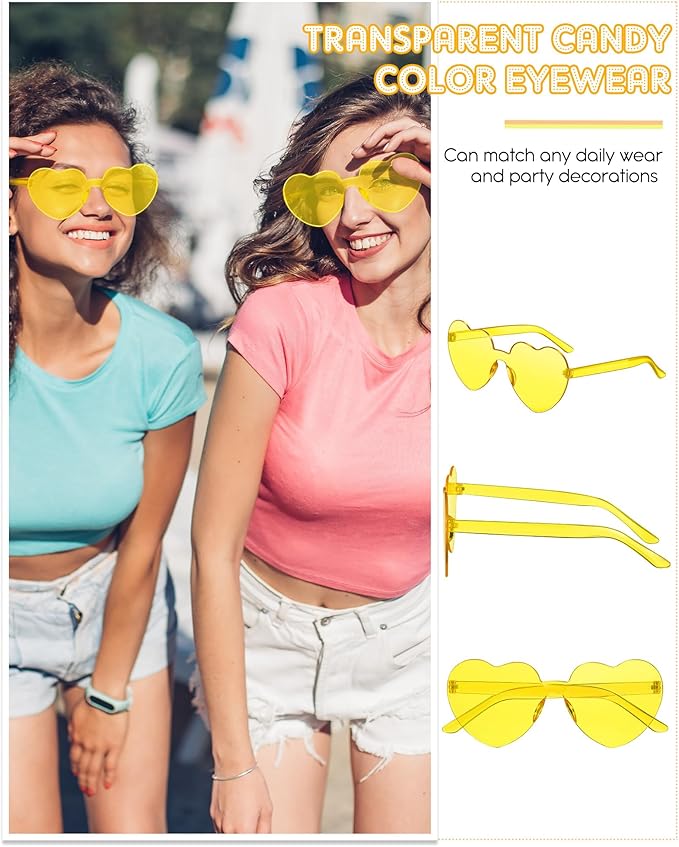 Frienda 20 Pairs Heart Shaped Sunglasses Rimless Candy Color Glasses for Women Men Party Favor