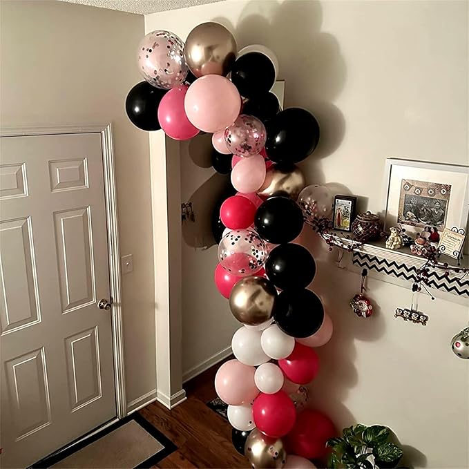 Pink and Black Balloon Garland Kit, 114 Pcs Hot Pink Pastel Pink Black White Confetti Latex Balloons Balloon Arch for Girls Women Cartoon Birthday Wedding Baby Bridal Shower Party Decorations