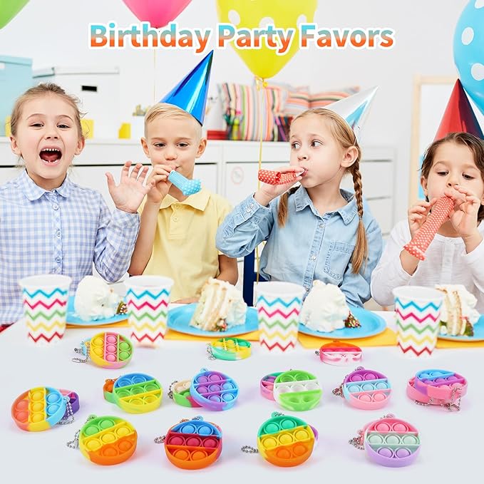 Kids Party Favors Fidget Toys Bulk 30 Pack Mini Pop Fidget Keychain Its, Birthday Party Favors for Kids 4-8,8-12 Year Small Kid Classroom Prizes Fidgets It Bubbles Poppers Students Goodie Bag Stuffers