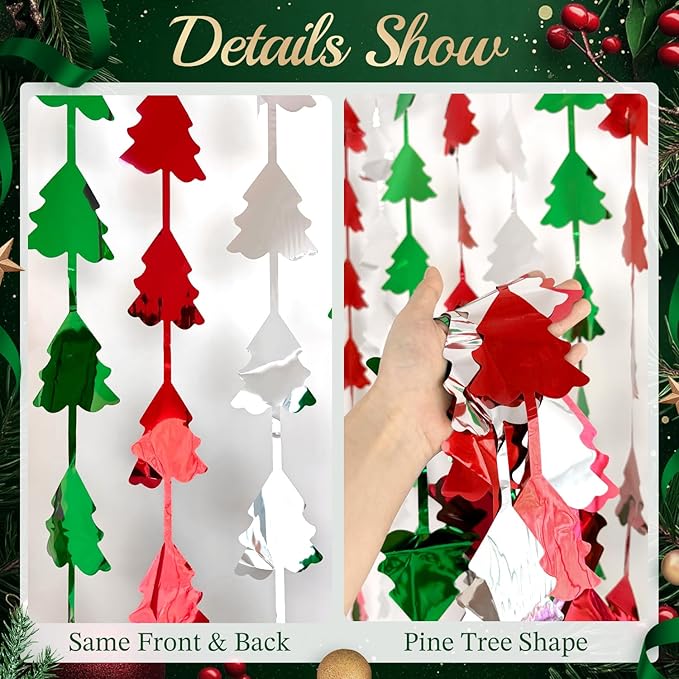 2 Pack 3.3x6.6ft Christmas Tree Foil Fringe Curtains - Sparkling Ornament Tinsel Backdrop for Holiday Party Decorations, Christmas Gathering, New Year Celebrations, Winter Festivals, Events Decked