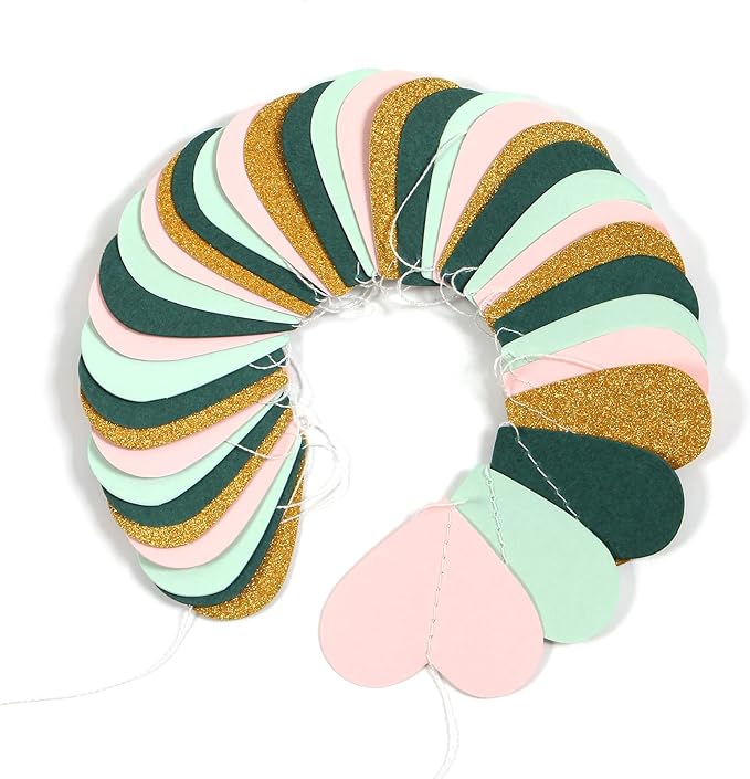 Sage-Green Mint Pink-Gold Love-Heart Garland - 52Ft Rustic Wedding Hanging Decoration Streamers Banner,Valentines Mothers Day Bachelorette Bridal Shower Engagement Party Bunting Lasting Surprise