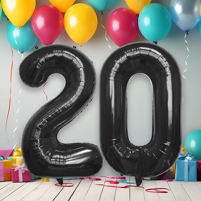 40 Inch Large Black Number Celebration and Decoration Balloon for Birthday Parties, Graduations, Anniversaries, Weddings, Photo Shoots, Special Events - Helium Foil Mylar (Black Number 20)