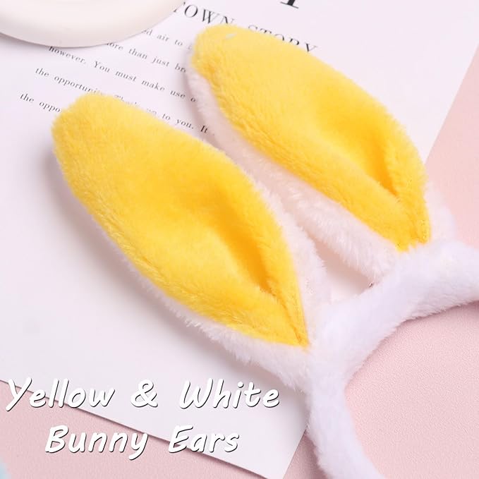 Bunny Headband Easter Hair Bands for Women Girls Kids, Yellow Cute Plush Rabbit Ears Hair Accessories Non Slip Headbands Easter Day Party Decoration Supplies