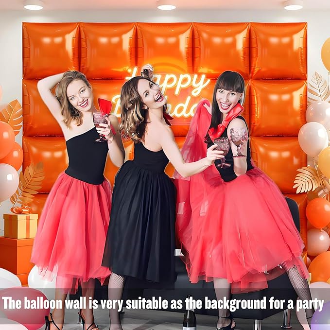 50Pcs Orange Square Foil Balloons Wall Backdrop, Double Sided Metallic Foil Balloons Tunnel Arch Garland Kit for Photo Booth Birthday Wedding Halloween Christmas Party Decorations