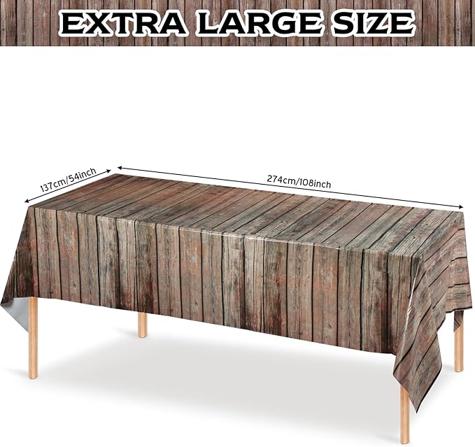 Tiamon 1 Pcs Western Party Tablecloth Western Cowboy Party Table Cover Cowboy Theme Plastic Tablecloth Wild West Wood Grain Table Cover for Birthday Baby Shower Decor (54 x 108 Inch)
