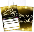 CLIRBE Let's Party Birthday Party Invitations, Golden And Black Invited Birthday Invitations For Teen Boys Girls, 20 Invites Cards With 20 Envelopes, Party Supplies Favors -H13
