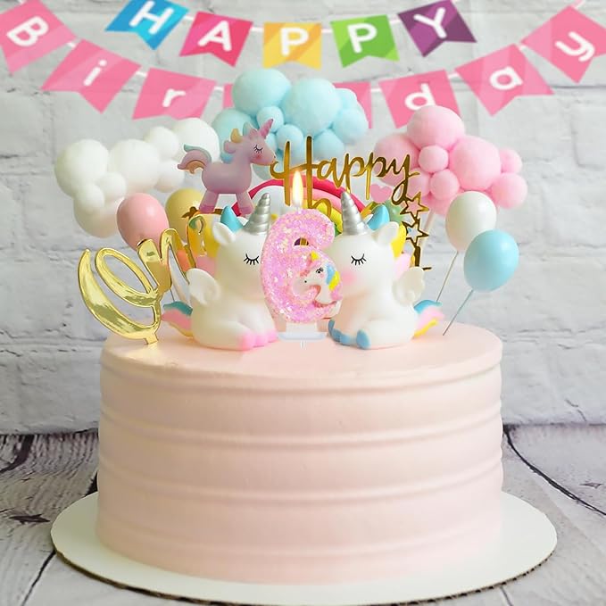 Birthday Candles - Number 6 Candle, 6th Birthday Decorations for Girl, Pink Unicorn Candles for Cake Topper, Cartoon Theme Party Supplies