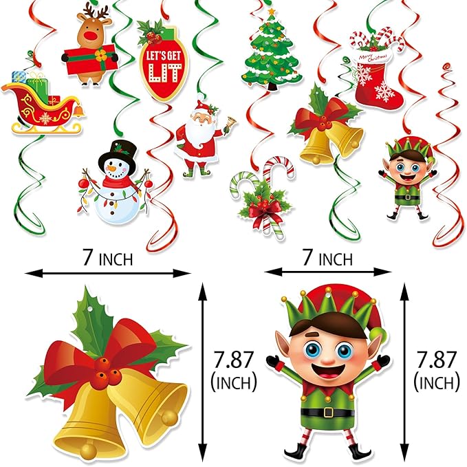 Red-White Green Christmas Party-Decorations Streamers - 16pcs Friendsmas New Year Hanging Swirls Banner Supplies, Classroom Ceiling Garland Indoor Holiday Decor