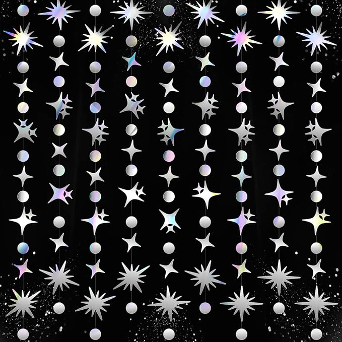 Glitter Star Garlands Decorations, 46 Feet Star Paper Garland Banner, Circle Dot Star Hanging Streamers for Valentine's Day Wedding Anniversary Birthday Ramadan Graduation Party Supplies Decorations
