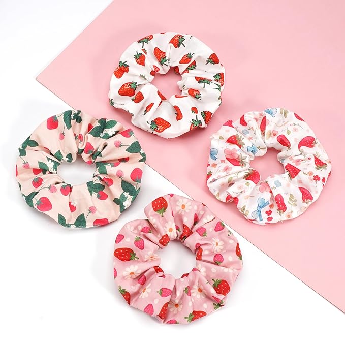 Strawberry Hair Scrunchies for Women Girls Cute Fun Fruit Elastic Hair Ties Ponytail Holder Party Favors Hair Accessories