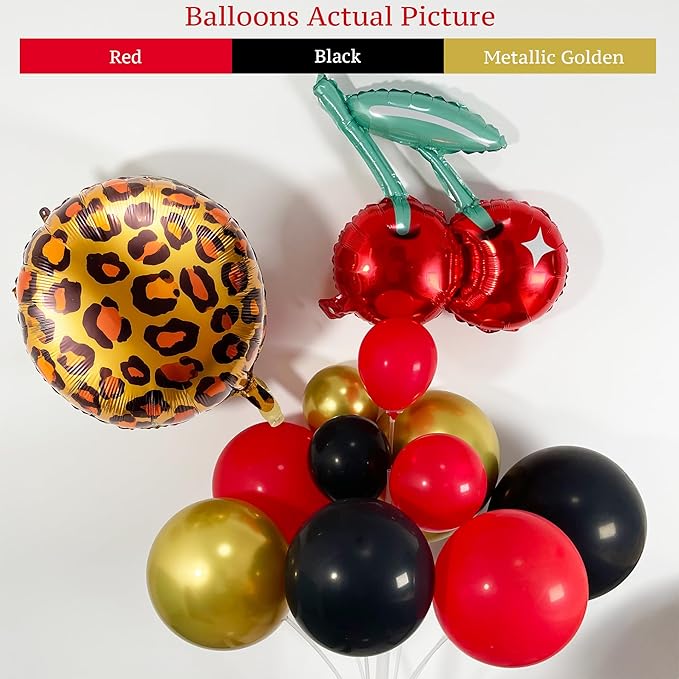 152PCS Cheetah Balloon Arch Garland Kit with Black Red Gold Leopard Print Cherry Balloons for Cheetah Birthday Decorations, Leopard Party Decor, Cherry Theme, Girls Night, Bachelorette