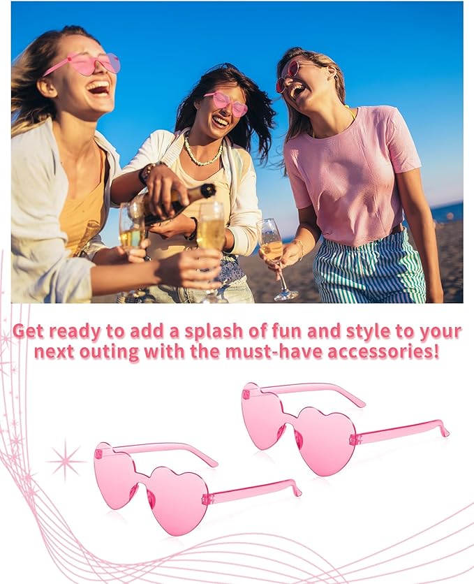 50 Pairs Heart Sunglasses for Women Bulk Transparent Pink Heart Shaped Sunglasses Bachelorette Party Glasses Fun Glasses for Party Favor to Add A Splash of Fun And Style