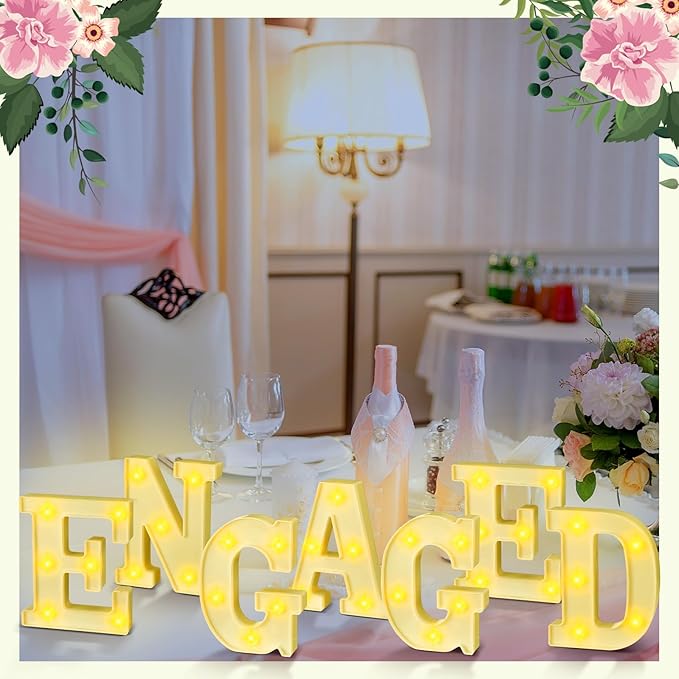 Honoson 7 Pcs Engagement Party Decorations, 6.5 Inch Engaged LED Letter Lights Sign Engaged Table Decoration for Wedding Engagement Bridal Shower