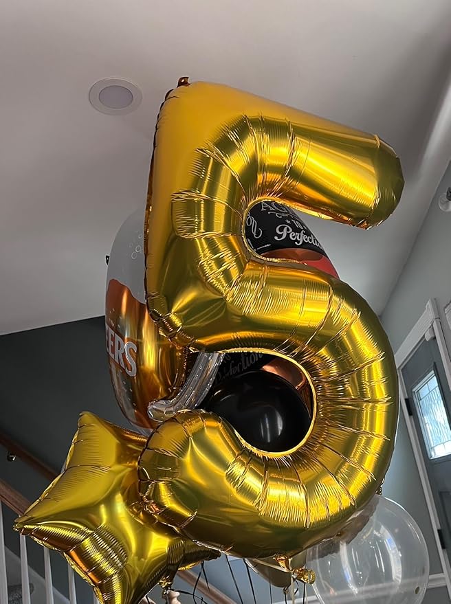 40 Inch Large Gold Number Balloons 5 Aluminum Foil Mylar Big Number Balloons 0-9 Suitable for Gold Birthday Parties, Weddings and Anniversary Photography