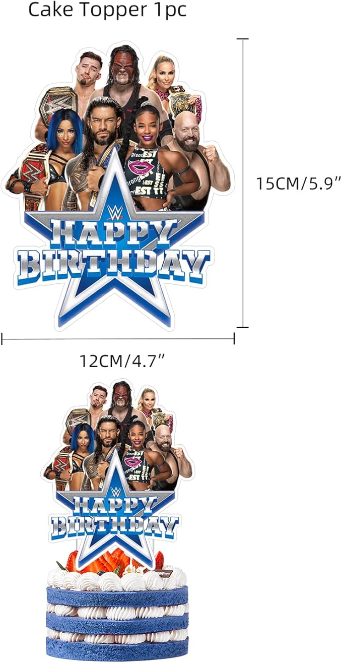 Wrestling Birthday Party Decorations Supply Set for Kids with Happy Birthday Banner, Cake Topper, Cupcake Toppers, Balloons for Party Decorations (Party set)
