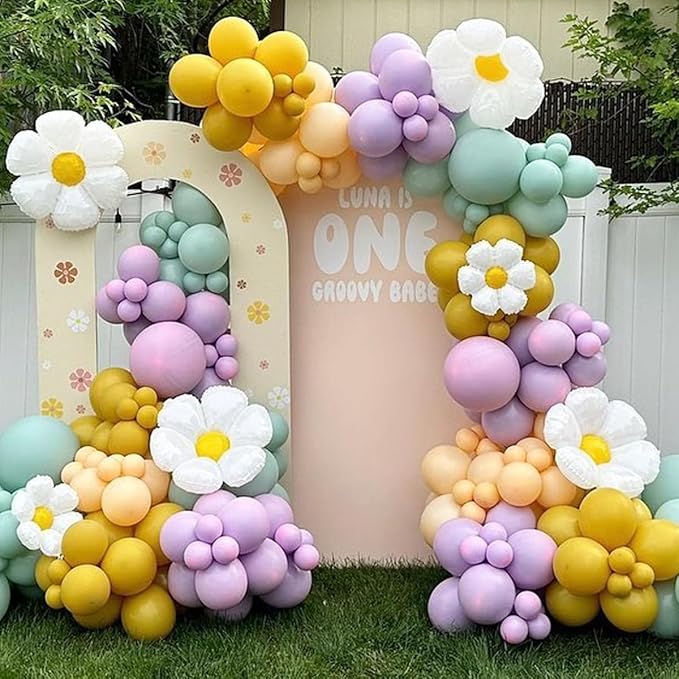JOGAMS Pastel Daisy Balloon Garland Arch Kit,180Pcs Flower Balloon Arch Kit with Pastel Daisy Balloons for Daisy Theme Birthday Baby Shower Wedding Groovy Party Decorations for Girl