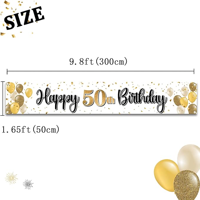 Happy 50th Birthday Decorations,50th Gold Balloon Large Birthday Hanging Banner Sign,Cheers to Fifty Years Old Bday Party Supplies.