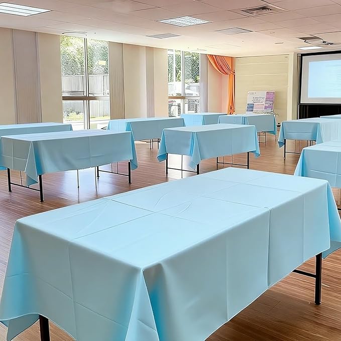 Light Blue Tablecloth - 3 Pack 54" × 108" Rectangle Disposable Light Blue Plastic Table Cloth, Waterproof Table Cover for Party, Holiday & Gathering Use