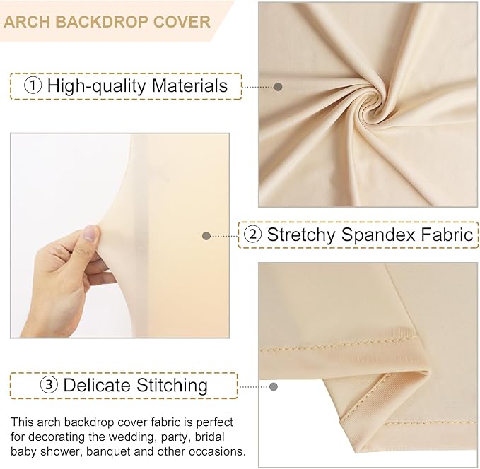 Beige Spandex Arch Cover Set of 2 Arch Covers Stretchy Backdrop Chiara Wall Arch Stand Cover 6FT 7.2FT Round Top Backdrop Cover for Arched Stand Wedding Covering for Balloon Party Ornaments
