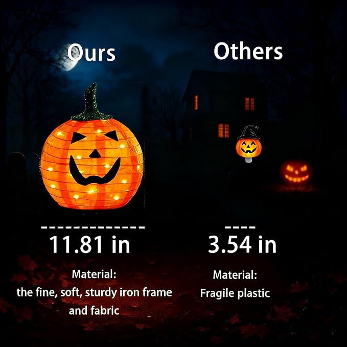 Solar Halloween Pumpkin LED Lights, Set of 2 Big Pumpkin Stake Lights 2 Modes for Outdoor Halloween Pathway Yard Garden Decoration (Warm White-Pumpkin, 2 Pack)