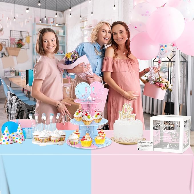 WNINK 2 Pack Gender Reveal Plastic Tablecloths, Disposable Rectangle Pink and Blue Pastel Tablecloth, Table Covers for Boy or Girl Gender Reveal Party Baby Shower Birthday Party Decorations 54" x 108"