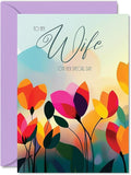Wife Birthday Card - Vibrant Summer Flowers - Vivid Happy Birthday Card for Wife from Partner Husband, A5 Female Floral Bday Golden Greeting Cards