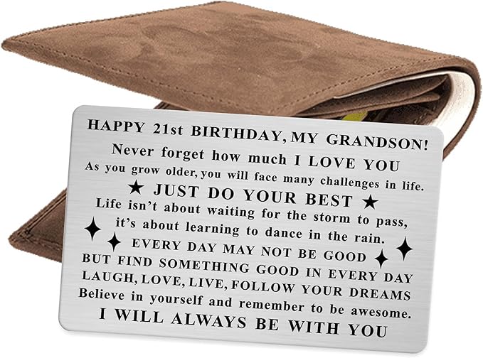 Grandson 21st Birthday Cards, 21 Year Old Birthday Gifts for Him, Happy Age 21 Bday Decorations