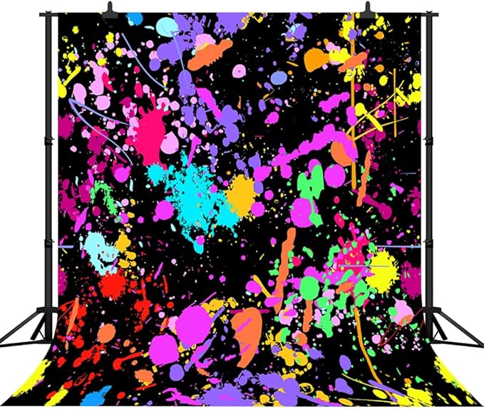 10x10Ft Neno Glow in The Dark Birthday Backdrops Colorful Graffiti Splash Paint Party Background Slime Happy Birthday Black Light Sleppover Party Decorations Birthday Banner, CEM123-10X10