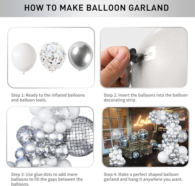 Disco Ball Arch Kit, White and Silver Balloon Garland With 22 Inches 4D Metallic Silver Mirror Balls, Confetti Balloons for Disco Party Decorations Halloween 80s 70s Decor Ornament
