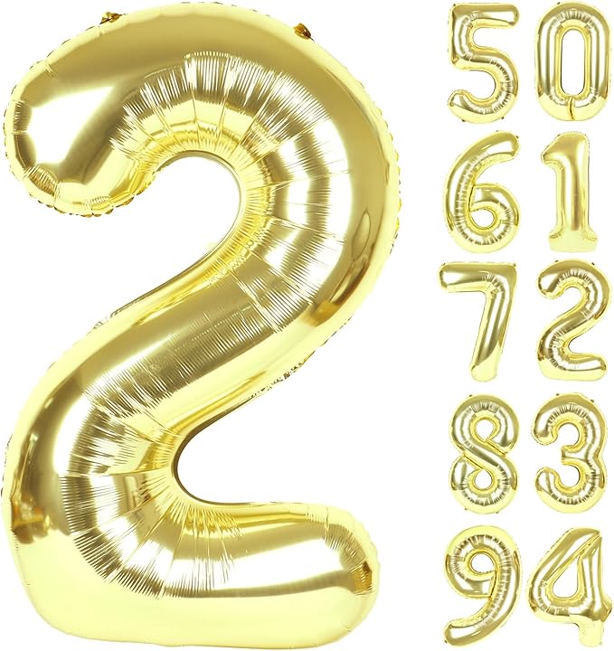 Champagne Gold 2 Balloon, Number Balloons 40 Inch, Light Gold 2nd Balloon Number Birthday Decorations, Second Two Birthday Party Supplies, Number 2 Balloon