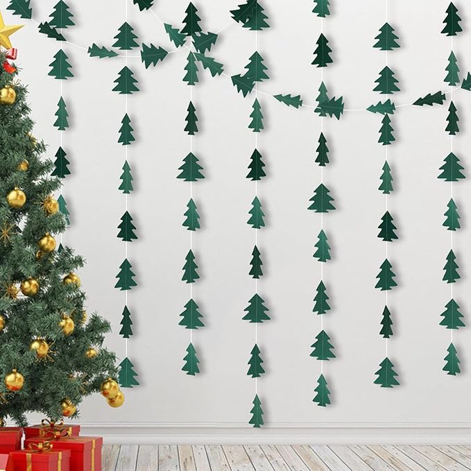 GCQQ Christmas Tree Garland - 43.5 Ft Dark Green Christmas Tree Hanging Garlands for New Year Xmas Woodland Baby Shower Party Decorations, 2.6"x2.6"