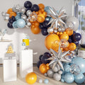 Blue Yellow Gray Balloon Garland Arch Kit, 156Pcs Pastel Navy Blue Dusty Grey Lemon Yellow Metallic Silver Balloons with Exploding Star for Baby Shower Wedding Birthday Lemonade Honeybee Party