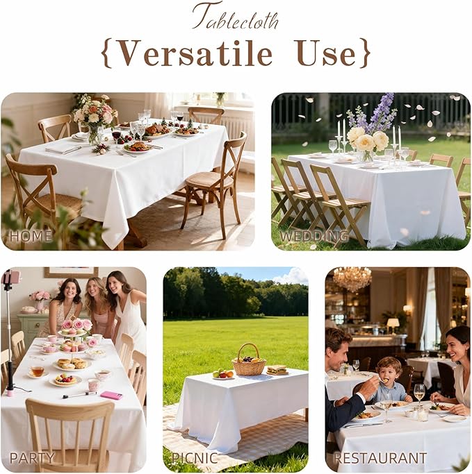 WIGENIUS 2 Pack White Table Cloth Rectangle Tablecloths 70X120 Inch,Polyester Table Cloth for 8 Foot Rectangle Tables,Wrinkle Resistant Washable Fabric Table Covers for Party,Wedding Banquet