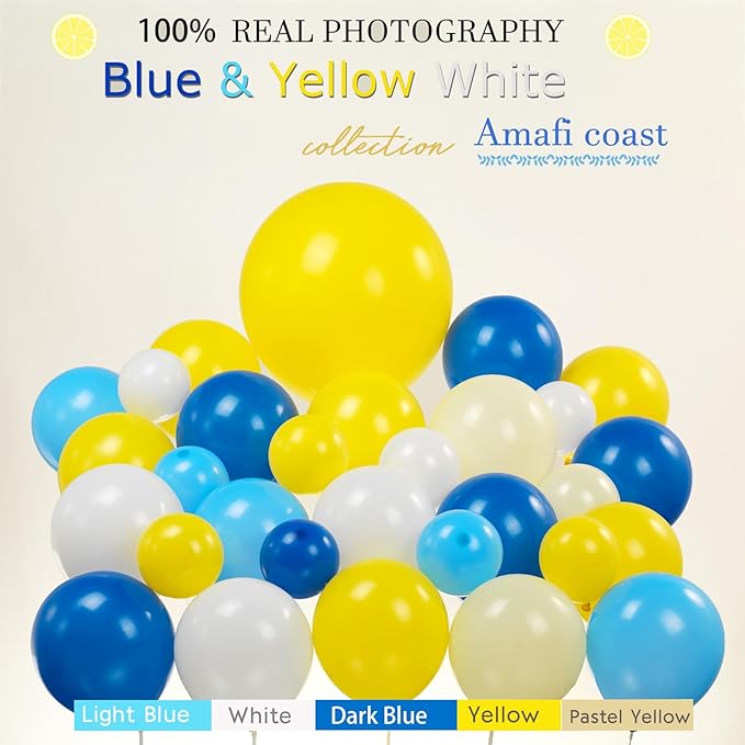Royal Blue Yellow White Balloon Garland Arch Kit 136 Pcs with Lemon Foil Balloons for amalfi last toast on the coast Bachelorette Bridal Shower Decorations Main Squeeze Lemonade Theme Party Supplies
