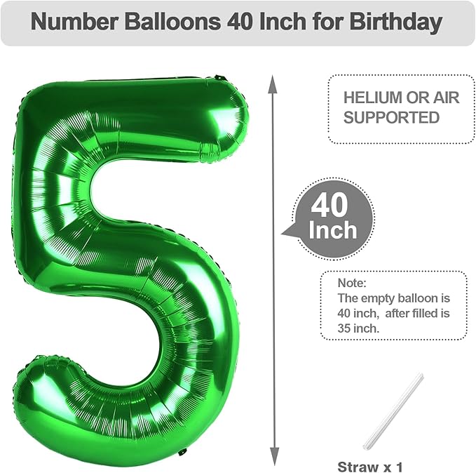 Number 15 Balloons, Balloons for Woman Man 15th Dark Green Birthday Party Decoration, 40 Inch Foil Number Ballon for 15, 51 Anniversary, Bridal Shower, Graduation, Valentine's Day, Easter