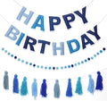 Pre-Strung Happy Birthday Banner Felt Ball Garland Banner Sign for Blue Birthday Party Decorations Blue Dog Party Decor