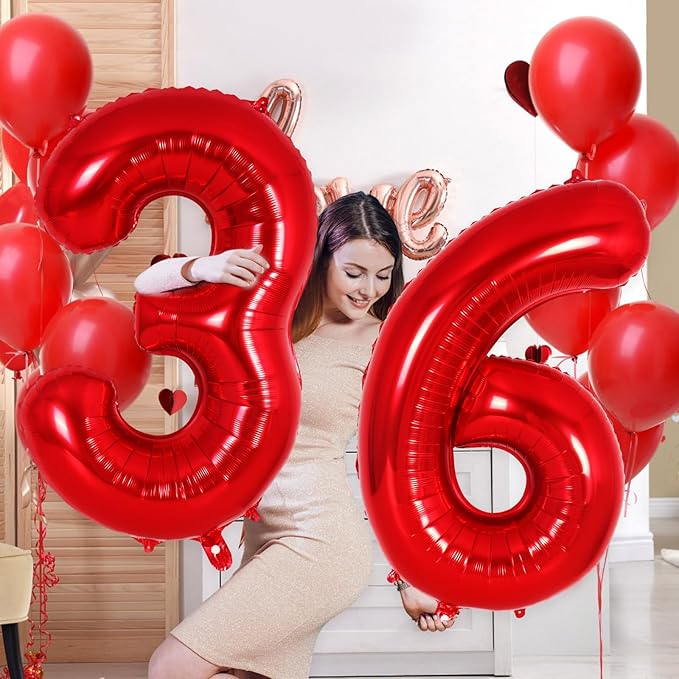 Red Number 6 Balloon 40 Inch, Big Large Foil Helium Number Balloons, Jumbo Giant Mylar Number 6 Balloons for 6 Year Old Birthday Red Party Decorations Supplies Anniversary