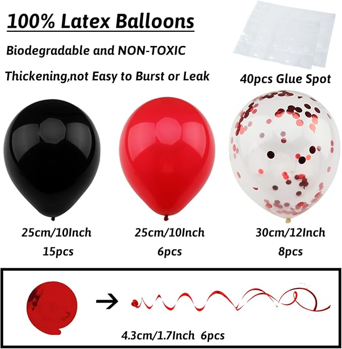 ZERODECO Birthday Decorations - Black & Red Party Decorations with Happy Birthday Banner, Pompoms, Balloons for Boys, Girls, Men & Women