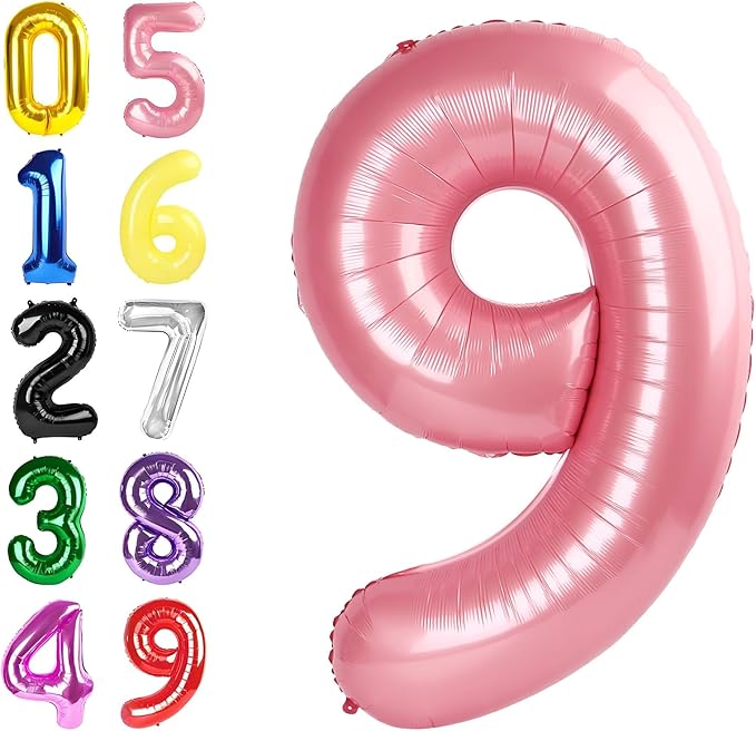 Pearl Pink Balloon Numbers 9, Large 40 Inch Happy 9 19 29 90 Birthday for Men And Women, Foil Balloons Decoratins for Wedding Anniversary, Single, New Year, Party Syupplies