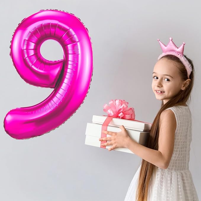 Hot Pink 9 Balloon,40 Inch Number 9 Balloon,9 Birthday Balloon Decorations, Foil Mylar Helium 9 Balloon Number for Birthday Party Decorations