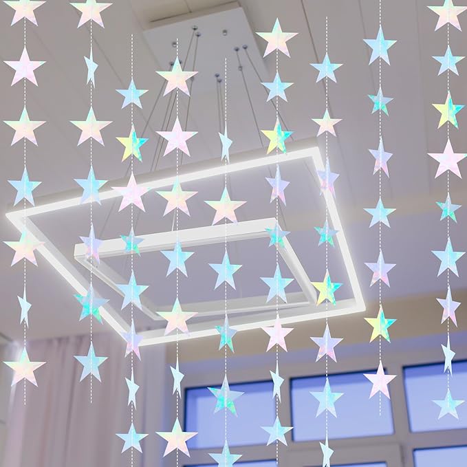 Spakon 65 Feet Glitter Star Paper Garland Banner Hanging Decoration Star Streamers Double Side 2026 Graduation Decorations for Wedding Birthday Festival New Year Party Decoration (Iridescent)
