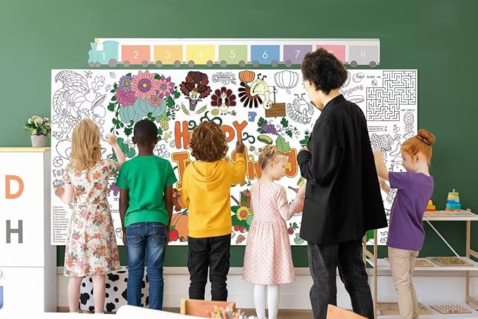Giant Easter Coloring Poster and Tablecloth | Fun Family Activity & Party Game for Kids & Adults | Jumbo Paper Banner Table Cover - 34x72 Inches (Thanksgiving)