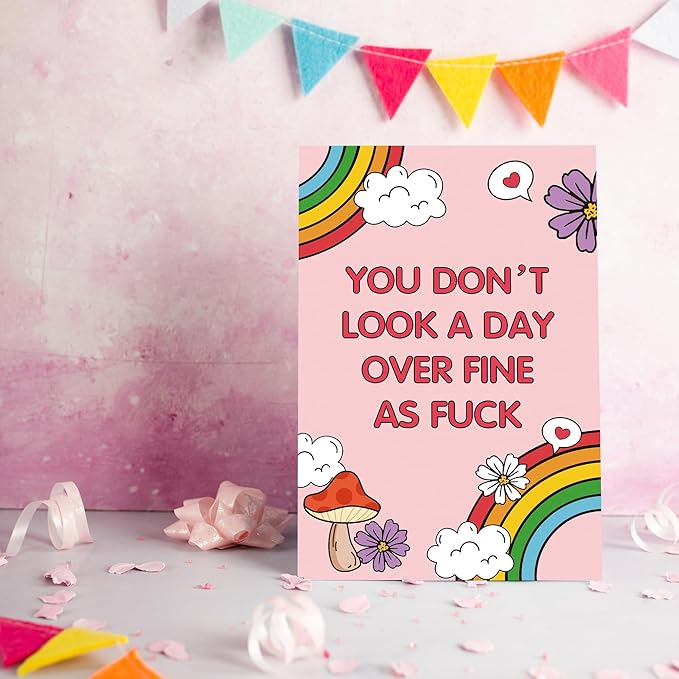 Funny Birthday Card for Her, Happy Birthday Gift for Wife Girlfriend, Rainbow Mushroom Bday Cards for Friend...