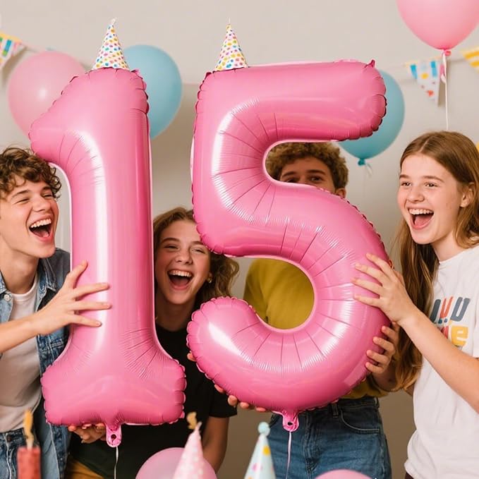 40 Inch Pink Number 15 Digital Balloon,Jumbo Mylar Foil Helium Balloon for 15 Balloons for Birthday Party,Wedding Anniversary Party Decorations