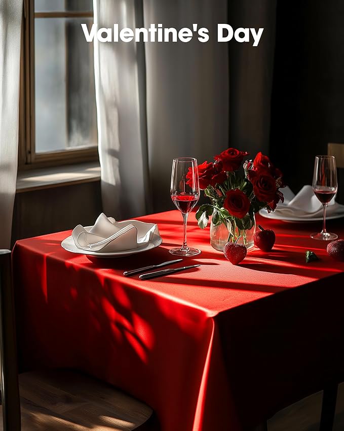 Pureegg Plastic Table Cloth Disposable 8 Pack, 54 x 108 Inch Table Cloths, Valentines Day, Thanksgiving, Christmas Decorations, Fall Tablecloths, Rectangle, Plastic Cover, Leakproof & Sturdy, Red