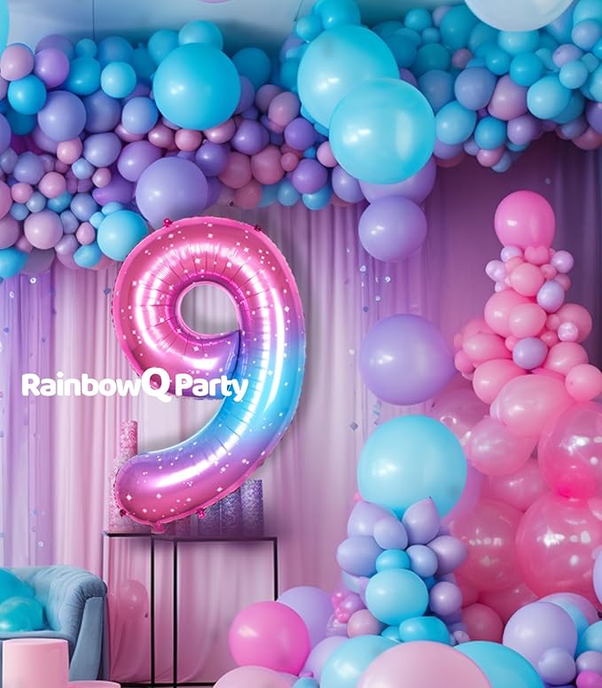 9 Balloon Number 40 Inch for Boy or Girl Big Starry 0-9 Foil Mylar Large 9 Number Balloon Happy 9th Birthday Party Anniversary Decorations Supplies