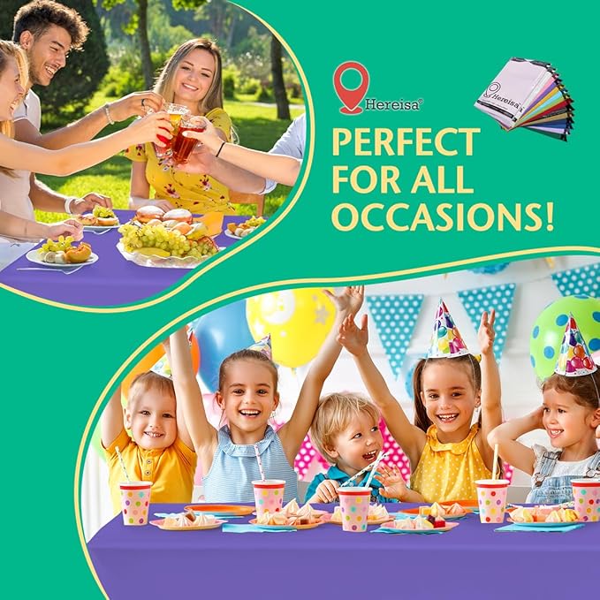 Disposable Purple Plastic Tablecloth 54x108 Inch, 10-Count Waterproof Rectangle Table Cover for Events, Catering