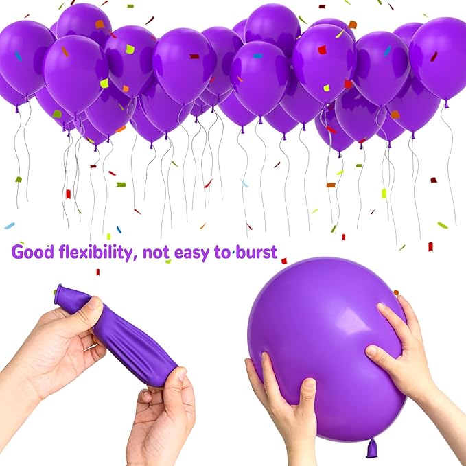 Purple Balloons 100 Pack 12 inch Thicken Latex Matte Purple Balloons for Halloween Birthday Party Weddings Decorations