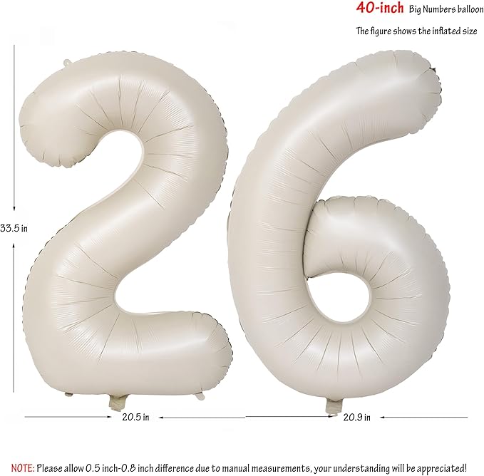 40 In Cream white Number Balloons Helium Foil Mylar Balloon Birthday Party banquet Decoration Digital 26