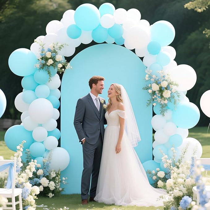 Ledido Wedding Arch Backdrop Cover 7.2FT Arch Covers Fitted Stretchy Spandex Round Top Stand Backdrop Cover for Wedding Banquet Ceremony Birthday Party Baby Shower Event Decoration,Light Blue